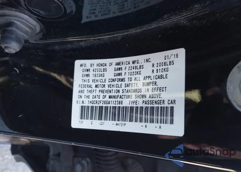 2016 Honda Accord Lx from USA, damaged, VIN 1HGCR2F36GA112386